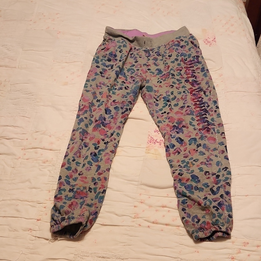 Juicy Couture cropped capri rainbow leopard print glitter logo joggers s…